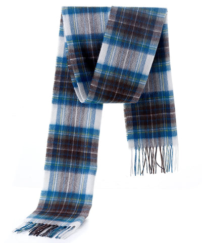 Lucchi Italy Scarf Stewart Muted Blue Tartan 100% Pure Lambswool