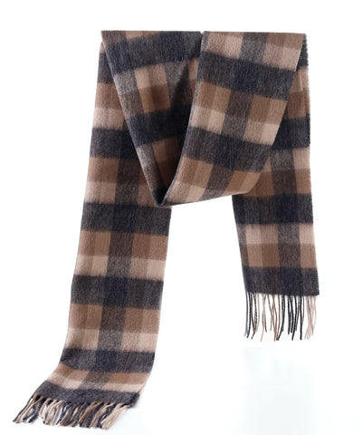 Lucchi Italy 100% Pure Cashmere Scarf Design Brown Check - Big Size