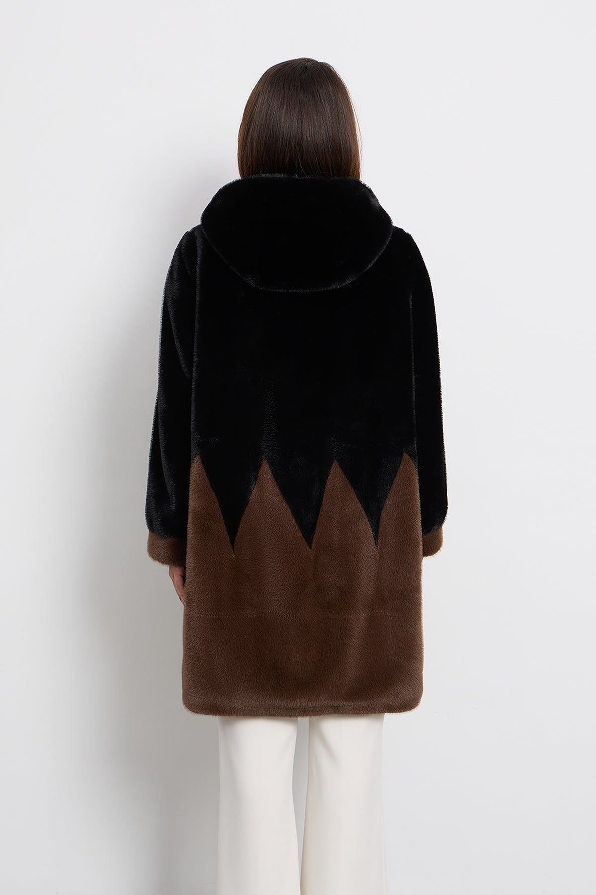 Lucchi Italy Women's Hooded Fur Short Coat - Black/Brown