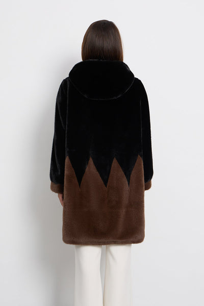 Lucchi Italy Women's Hooded Fur Short Coat - Black/Brown