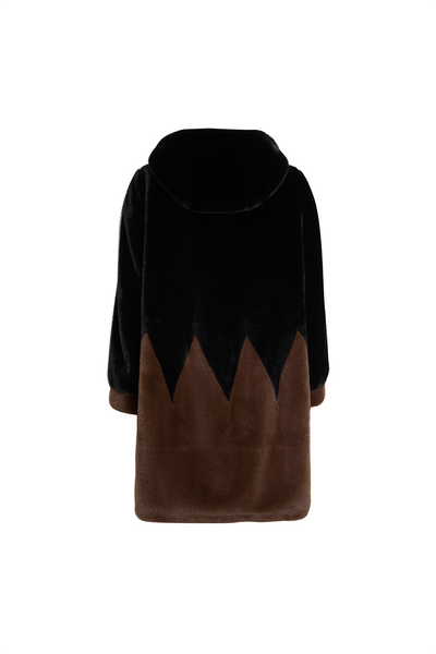 Lucchi Italy Women's Hooded Fur Short Coat - Black/Brown