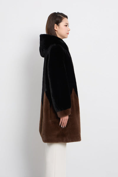 Lucchi Italy Women's Hooded Fur Short Coat - Black/Brown