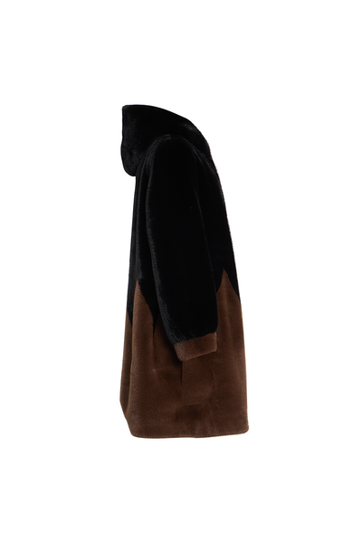 Lucchi Italy Women's Hooded Fur Short Coat - Black/Brown