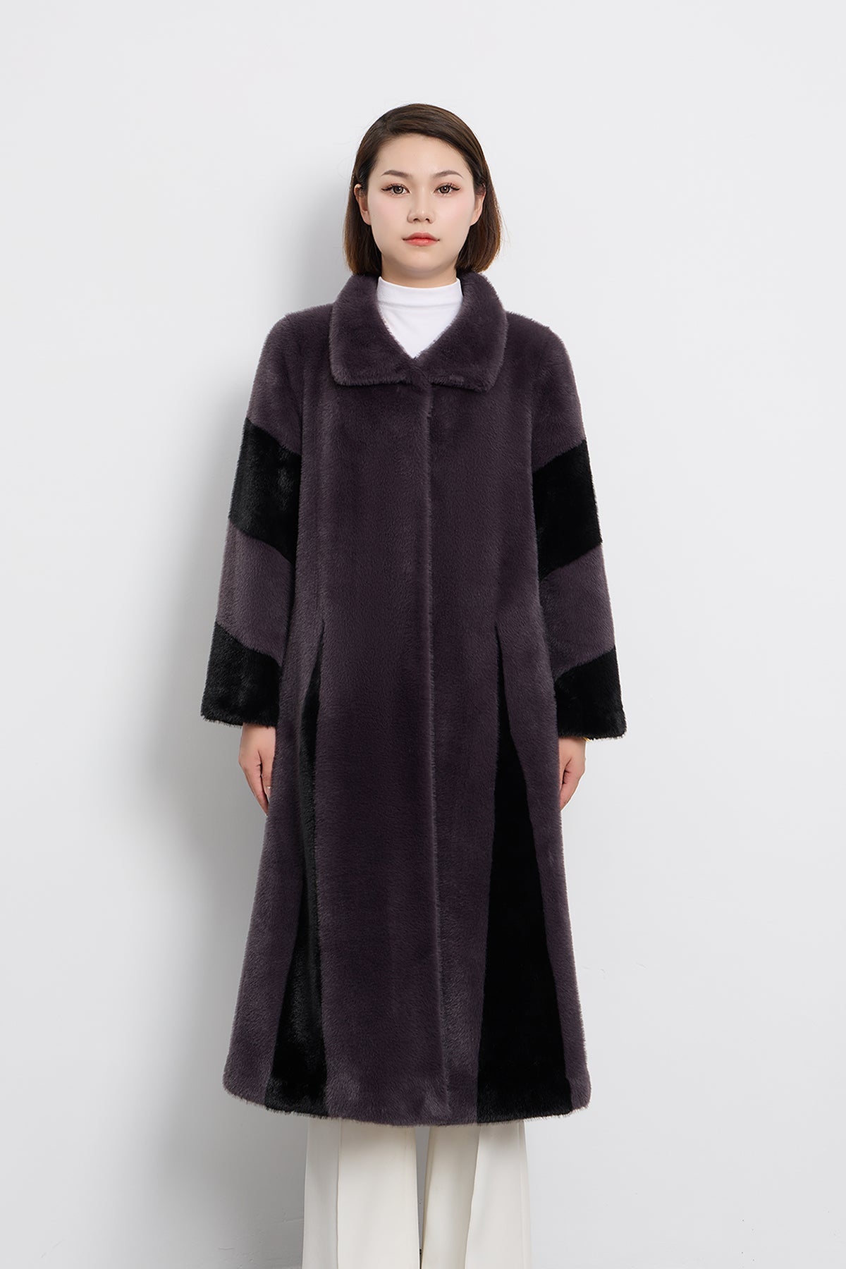 Lucchi Italy Women's Fur Long Coat - Grey/Black