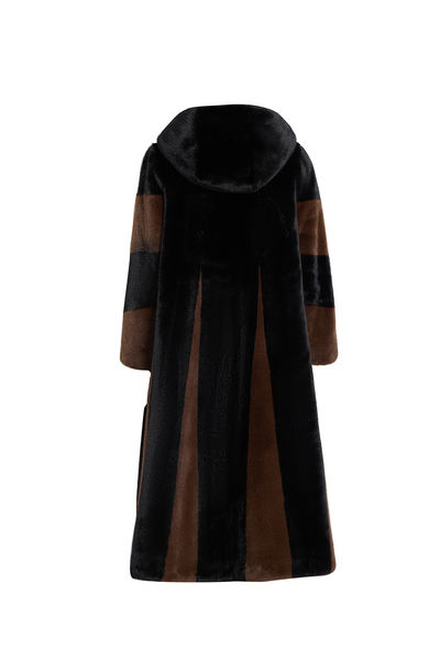 Lucchi Italy Women's Hooded Fur Long Coat - Black/Brown