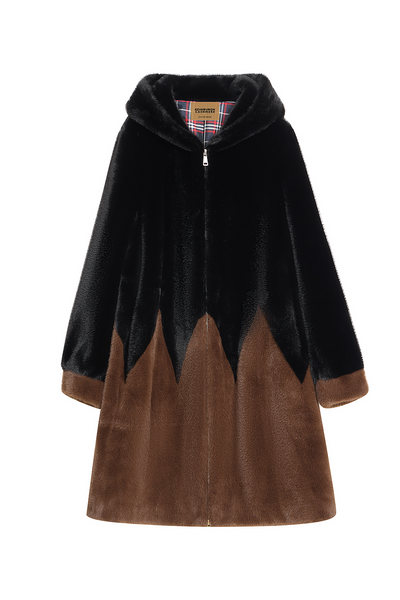 Lucchi Italy Women's Hooded Fur Short Coat - Black/Brown