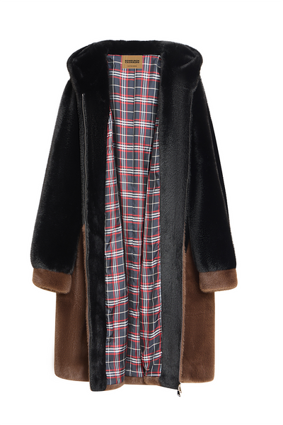 Lucchi Italy Women's Hooded Fur Short Coat - Black/Brown