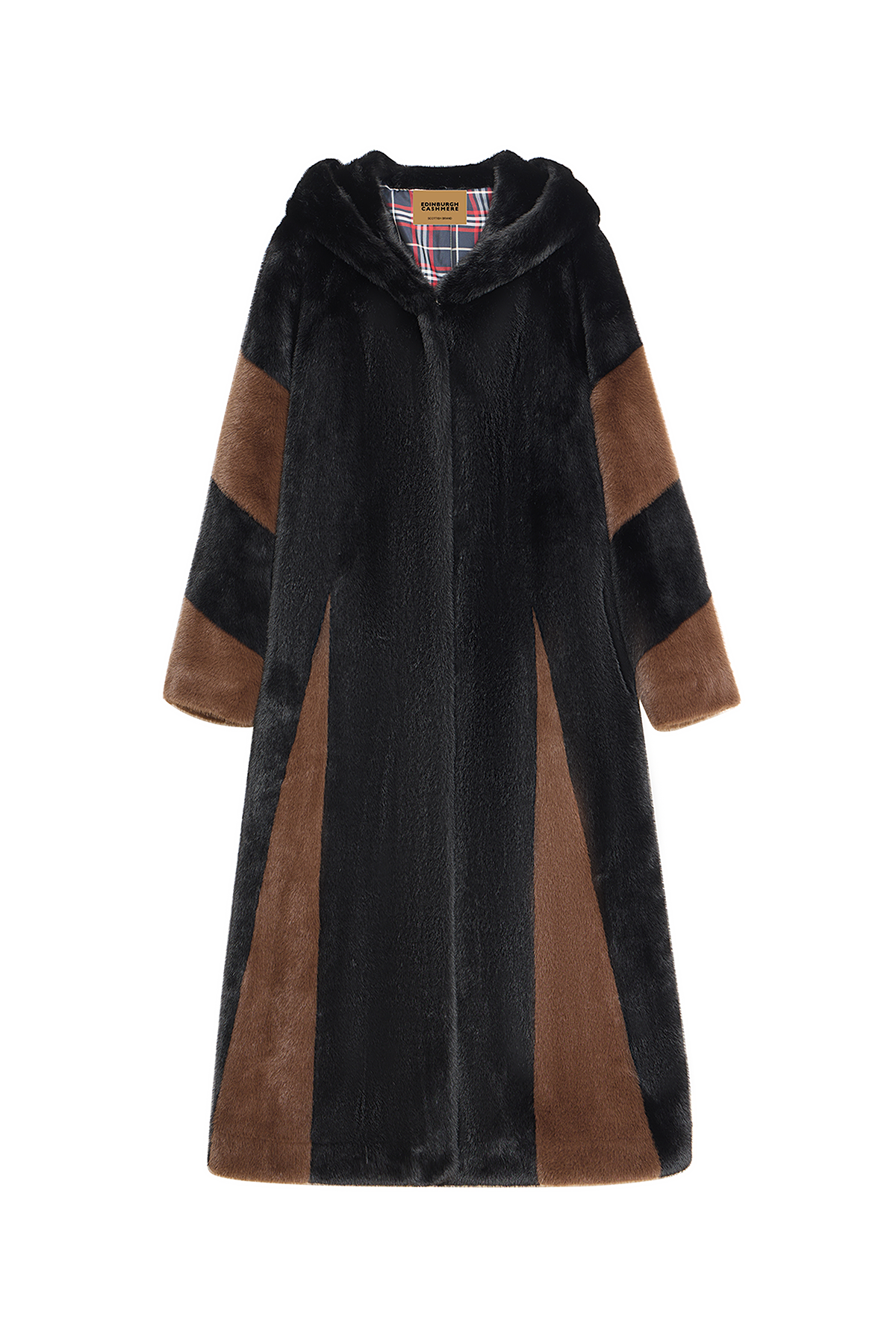Lucchi Italy Women's Hooded Fur Long Coat - Black/Brown