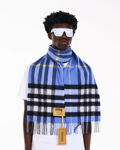 100% Pure Lambswool Scarf DC Check Light Blue