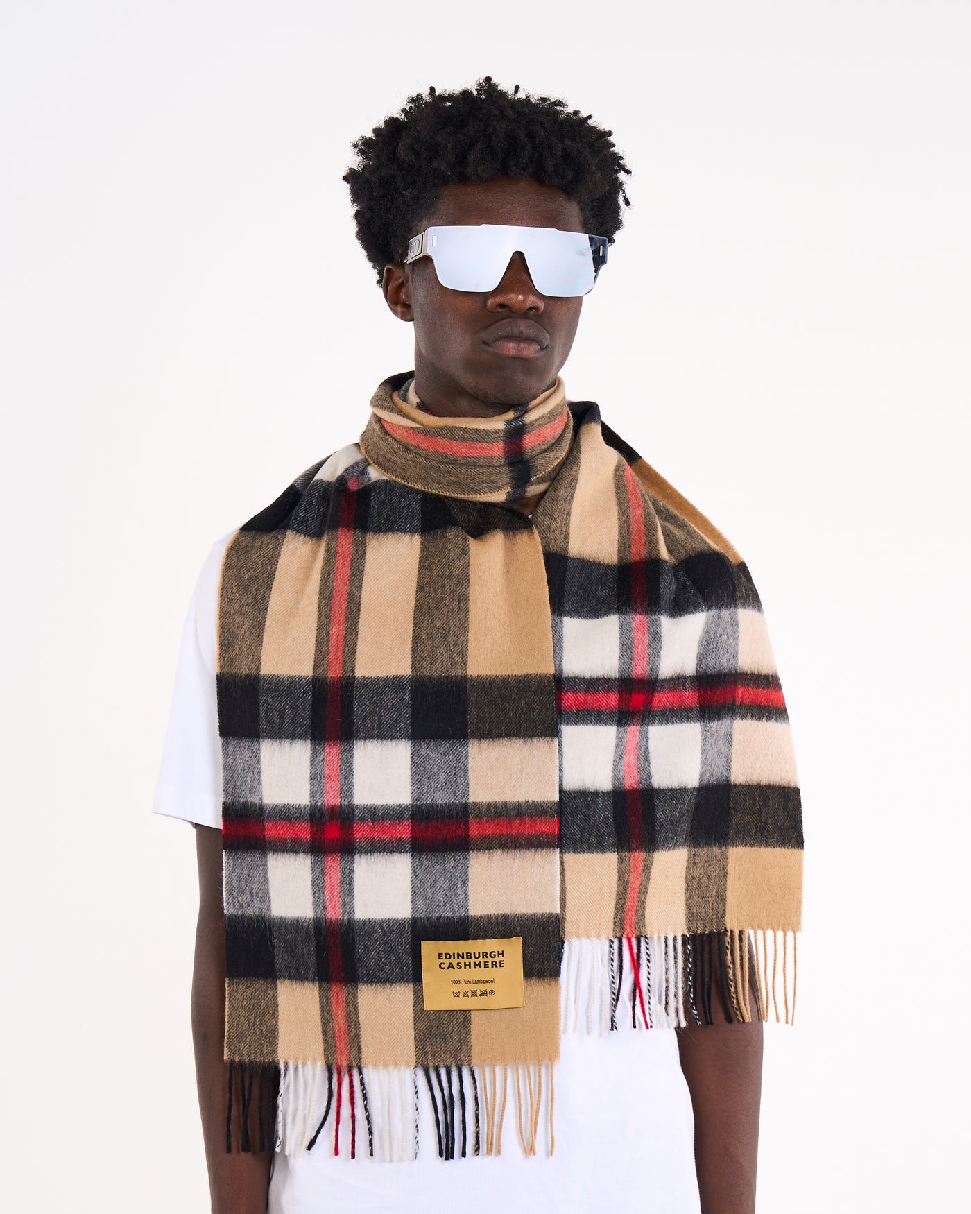 100% Pure Lambswool Scarf DC Camel/Black