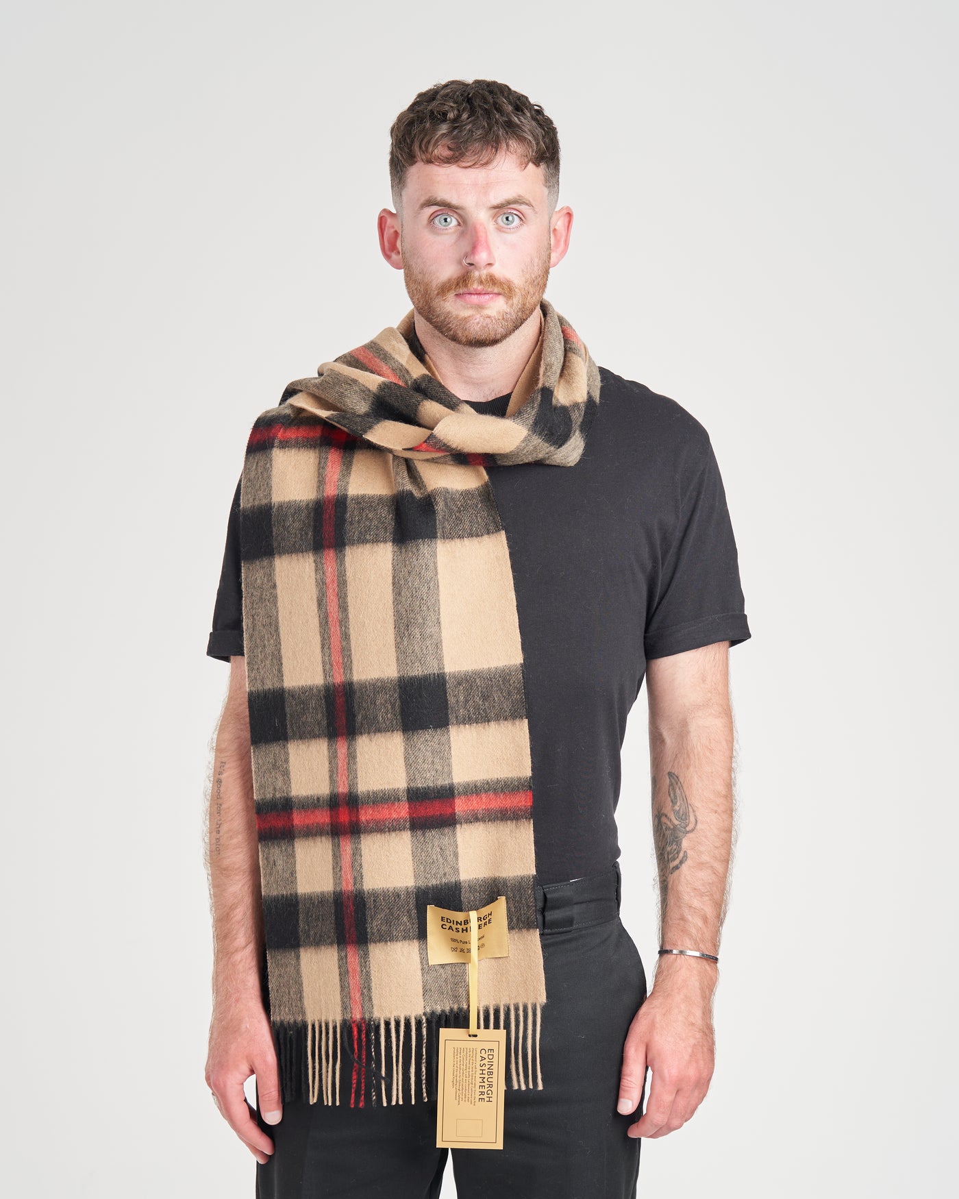 100% Pure Lambswool Scarf DC Camel/Black