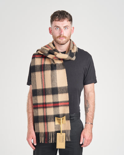 100% Pure Lambswool Scarf DC Camel/Black