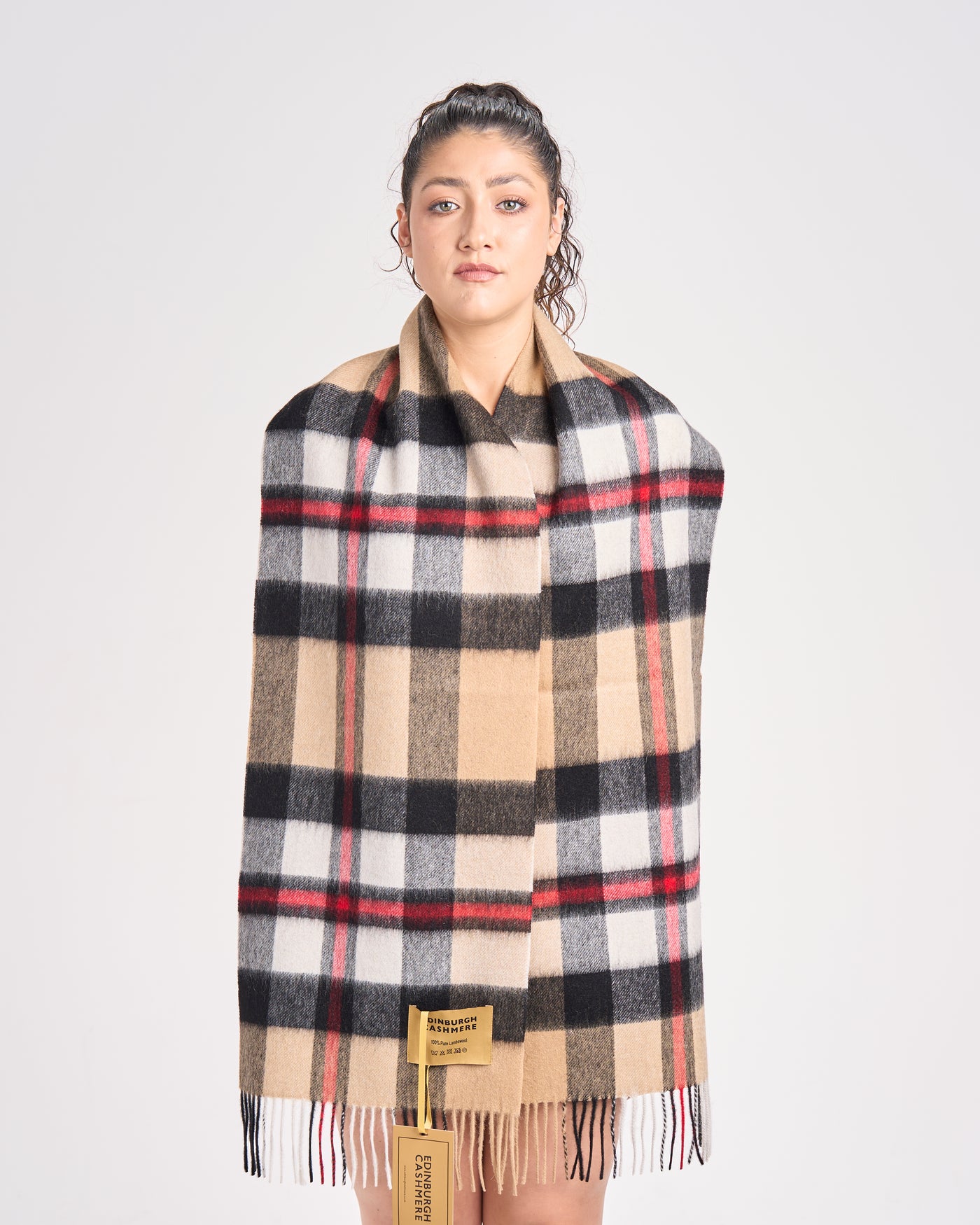 100% Pure Lambswool Scarf DC Camel/Black