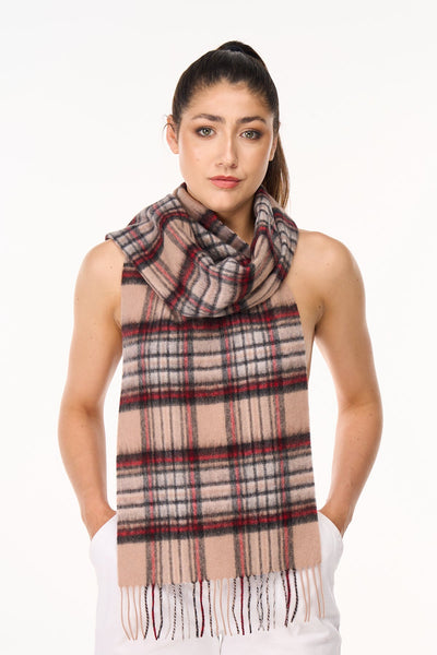 Lucchi Italy 100% Pure Cashmere Scarf Stewart Camel Tartan - Big Size