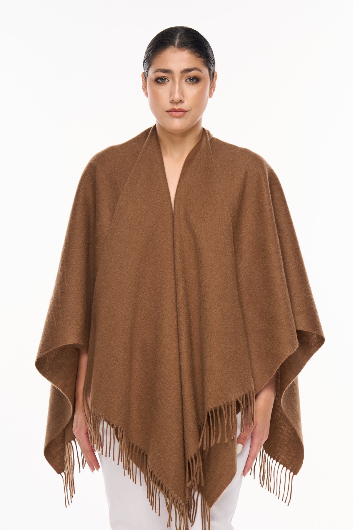 Lucchi Italy Plain Cape Brown Poncho 100% Pure Lambswool