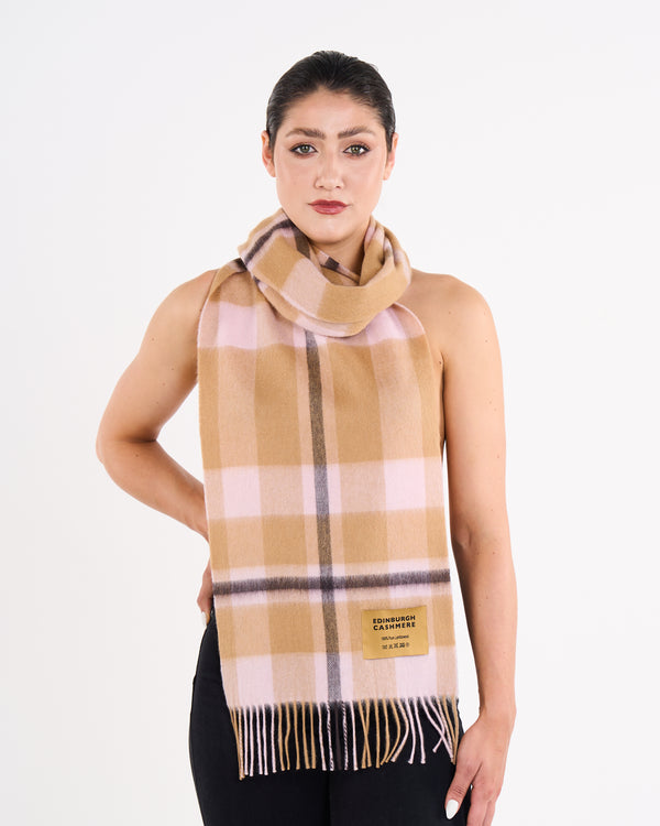 100% Pure Lambswool Scarf Camel/Black