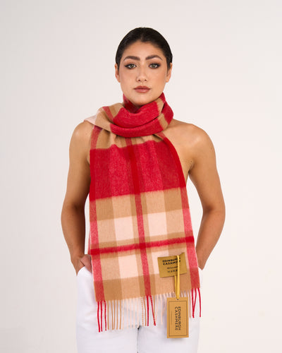 100% Pure Lambswool Scarf DC Scott Red/Camel