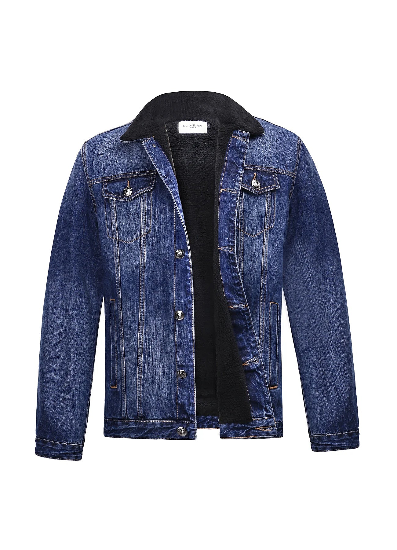 Lucchi Italy Embroidered Dark Blue Denim Jacket With Faux Fur