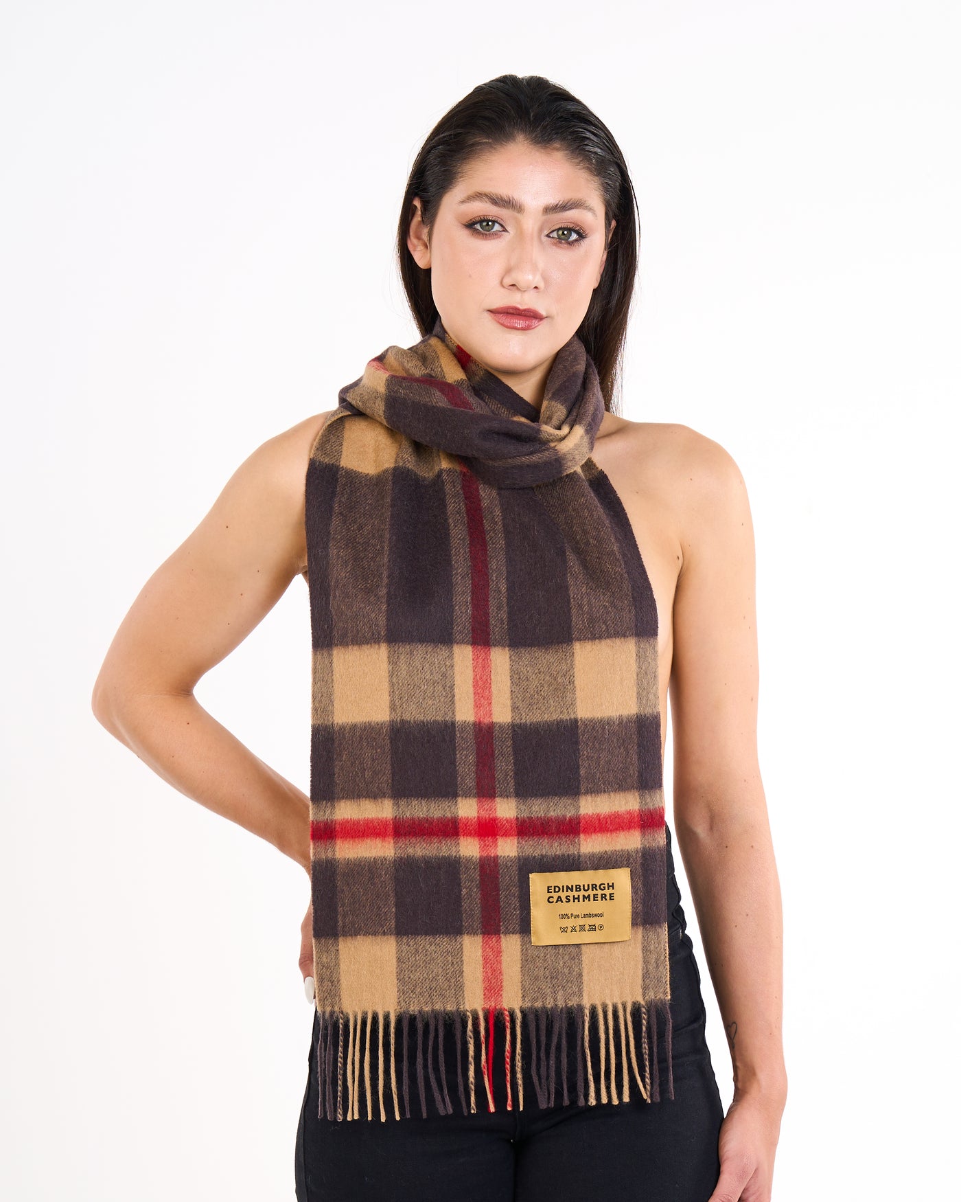 100% Pure Lambswool Scarf DC Camel/Black