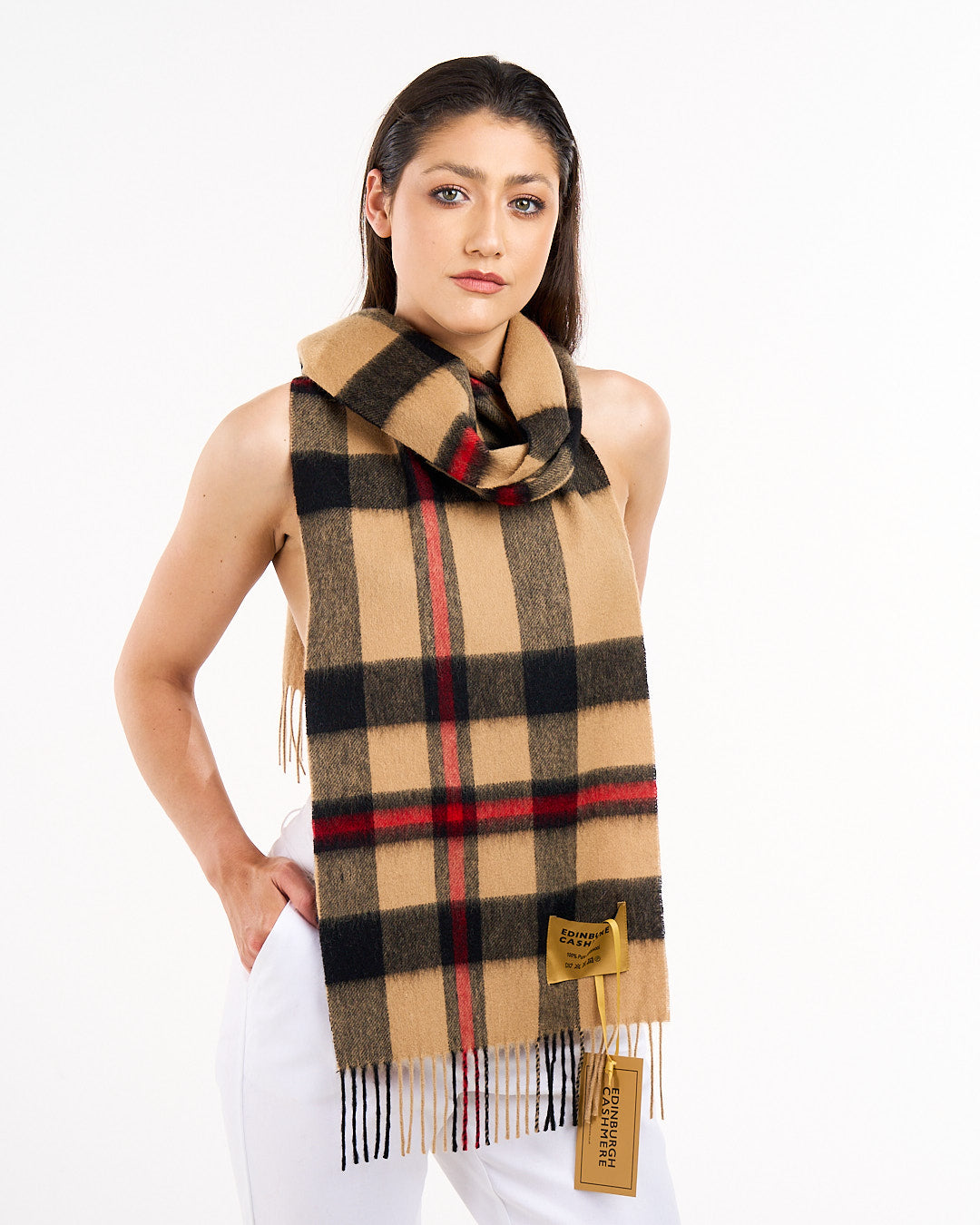 100% Pure Lambswool Scarf DC Camel/Black