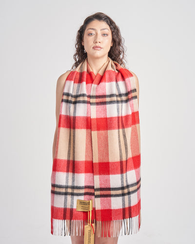 100% Pure Lambswool Scarf Camel/Red
