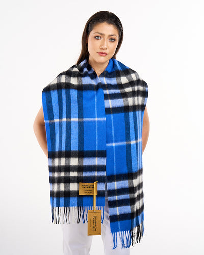 100% Pure Lambswool DC Check Dark Blue Scarf