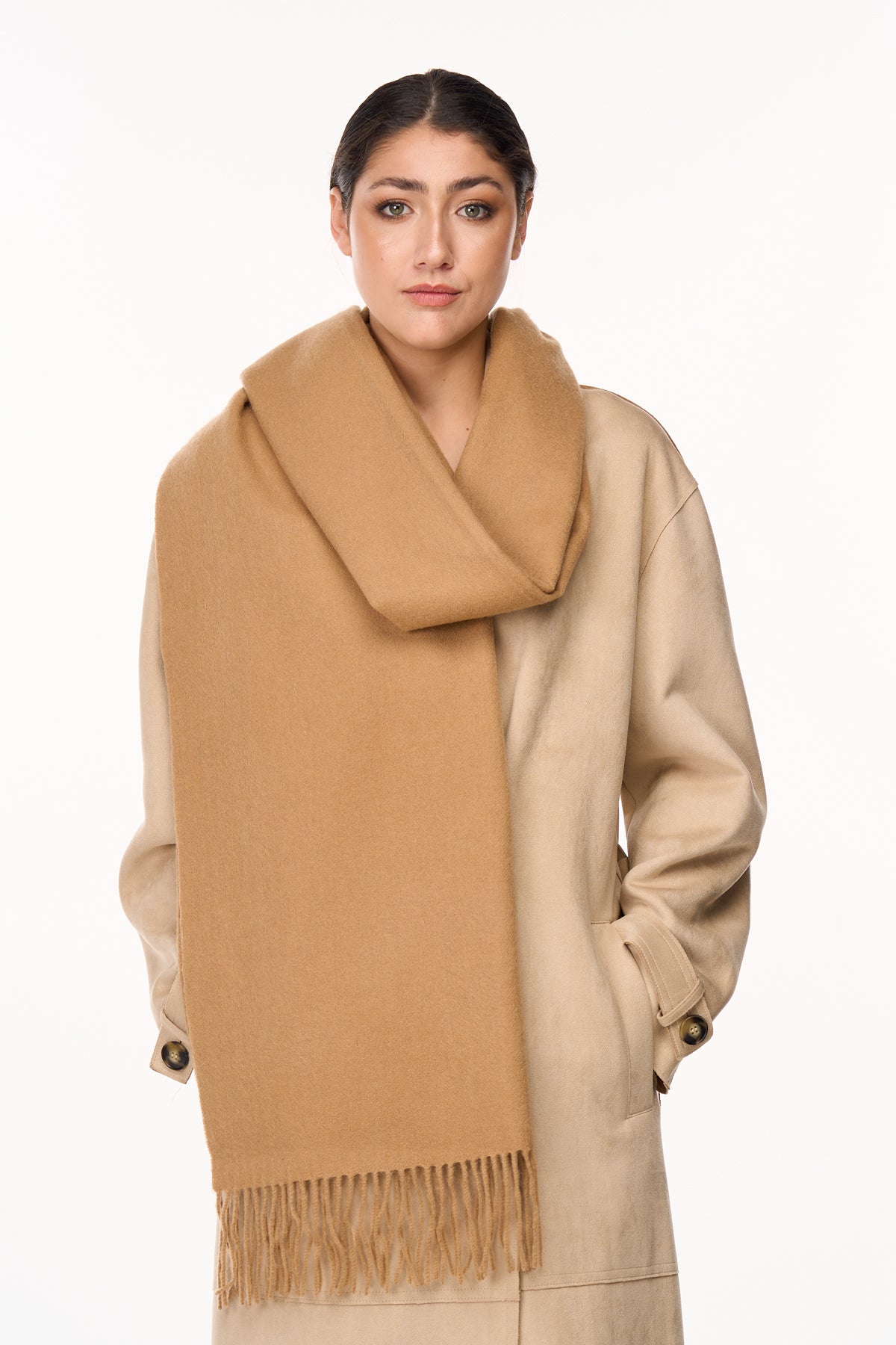 Lucchi Italy Plain Scarf Camel Oversized Wrap 100% Pure Lambswool