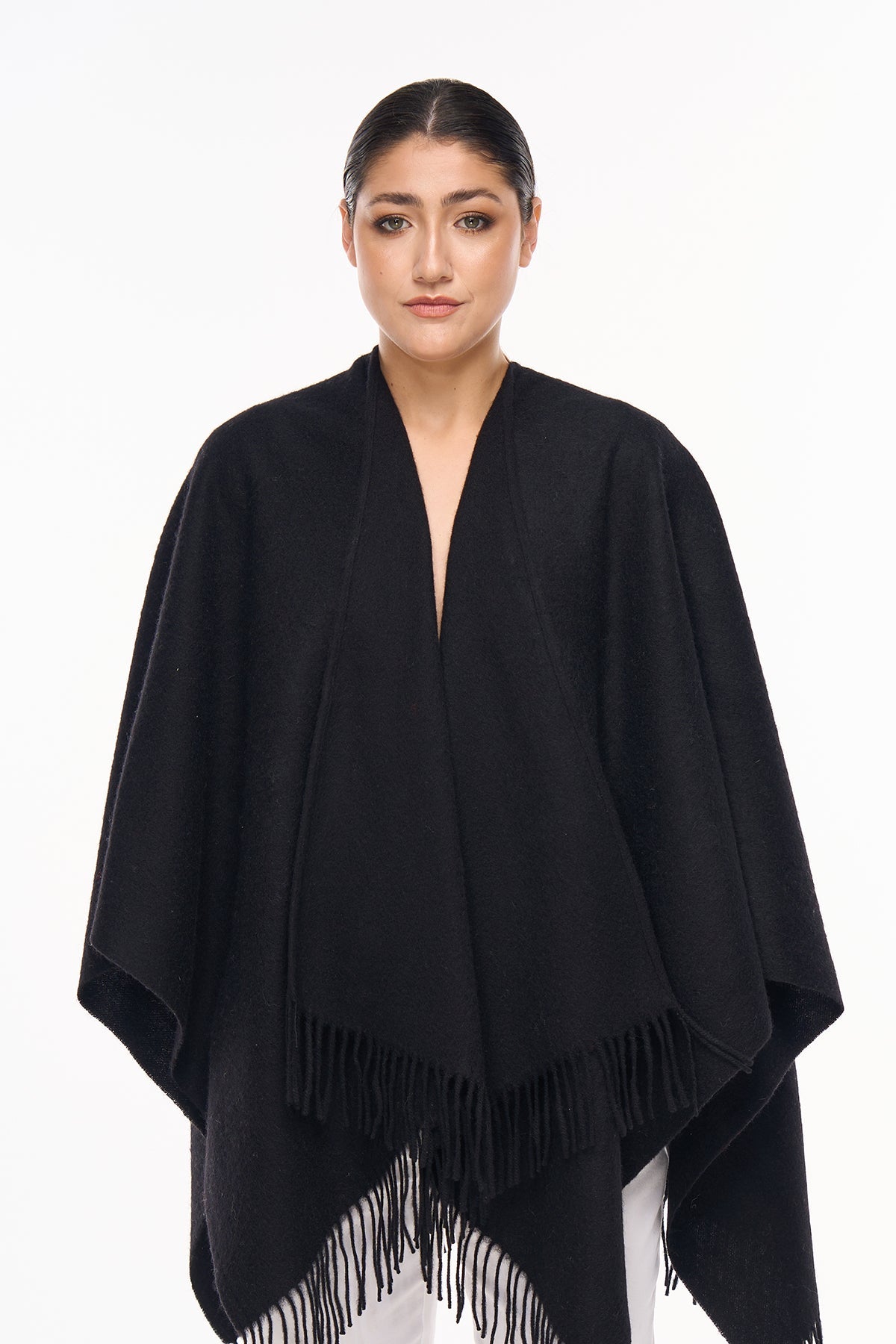 Lucchi Italy Plain Cape Black Poncho 100% Pure Lambswool