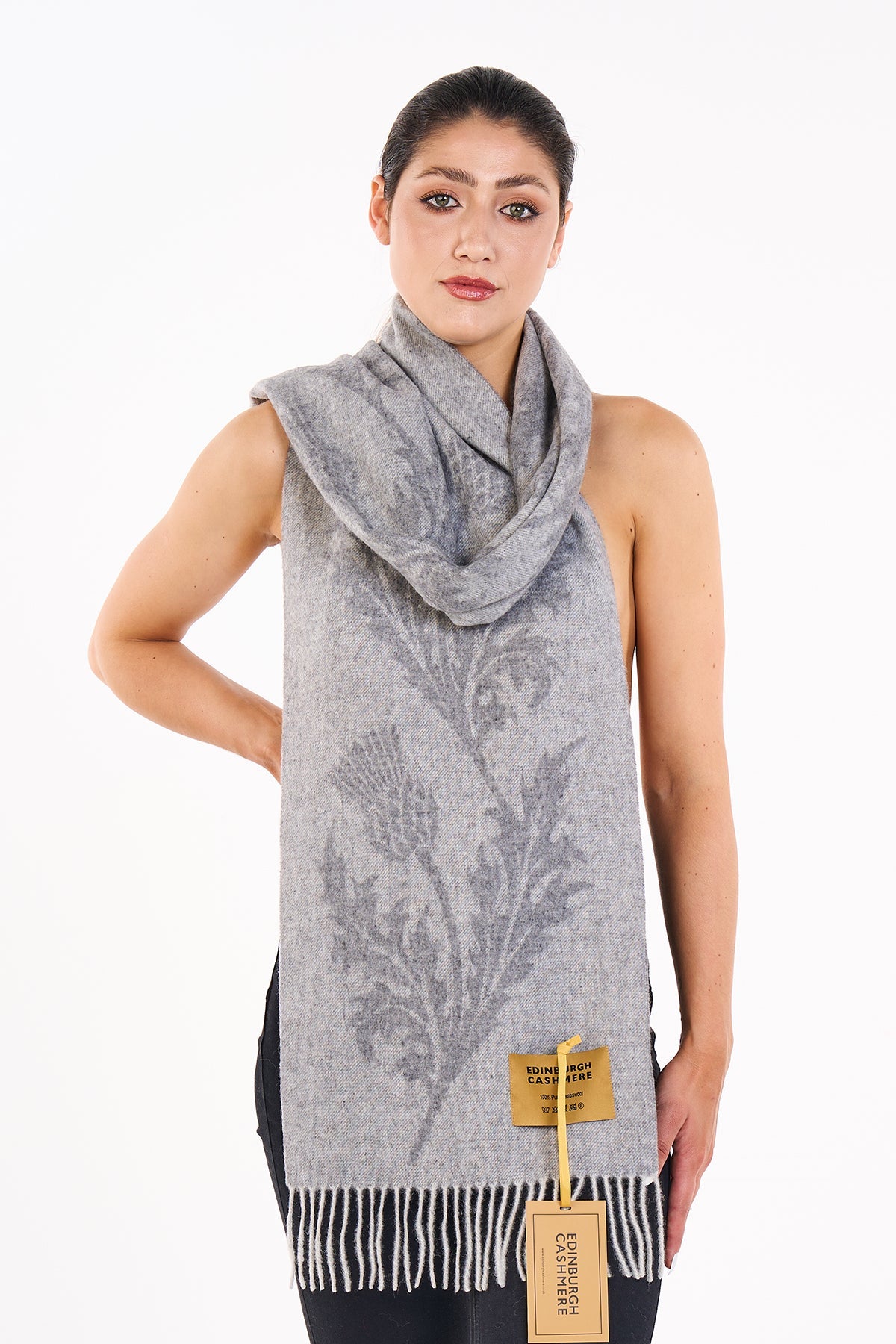 Lucchi Italy Scarf Single Thistle Grey 100% Pure Lambswool