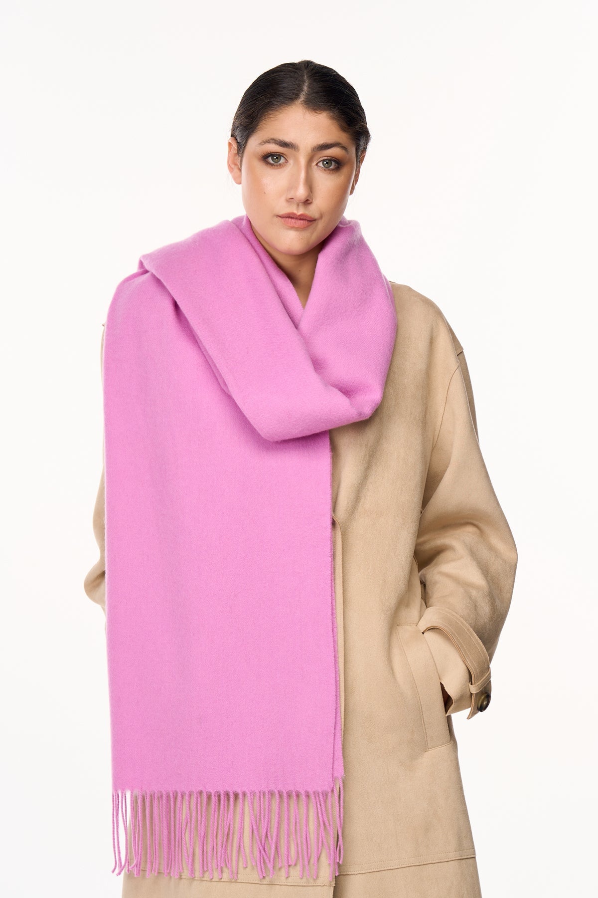 Lucchi Italy Plain Scarf Dark Pink Oversized Wrap 100% Pure Lambswool