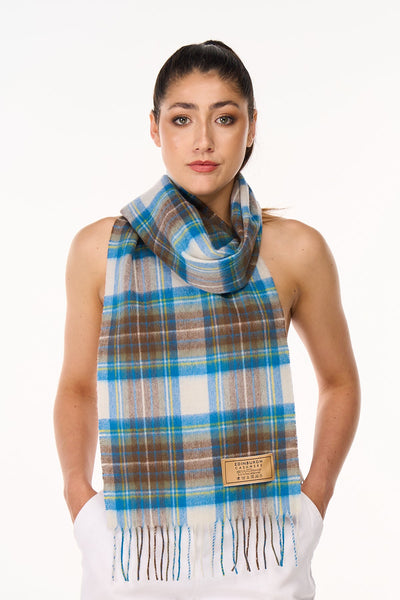 Lucchi Italy Scarf Stewart Muted Blue Tartan 100% Pure Lambswool