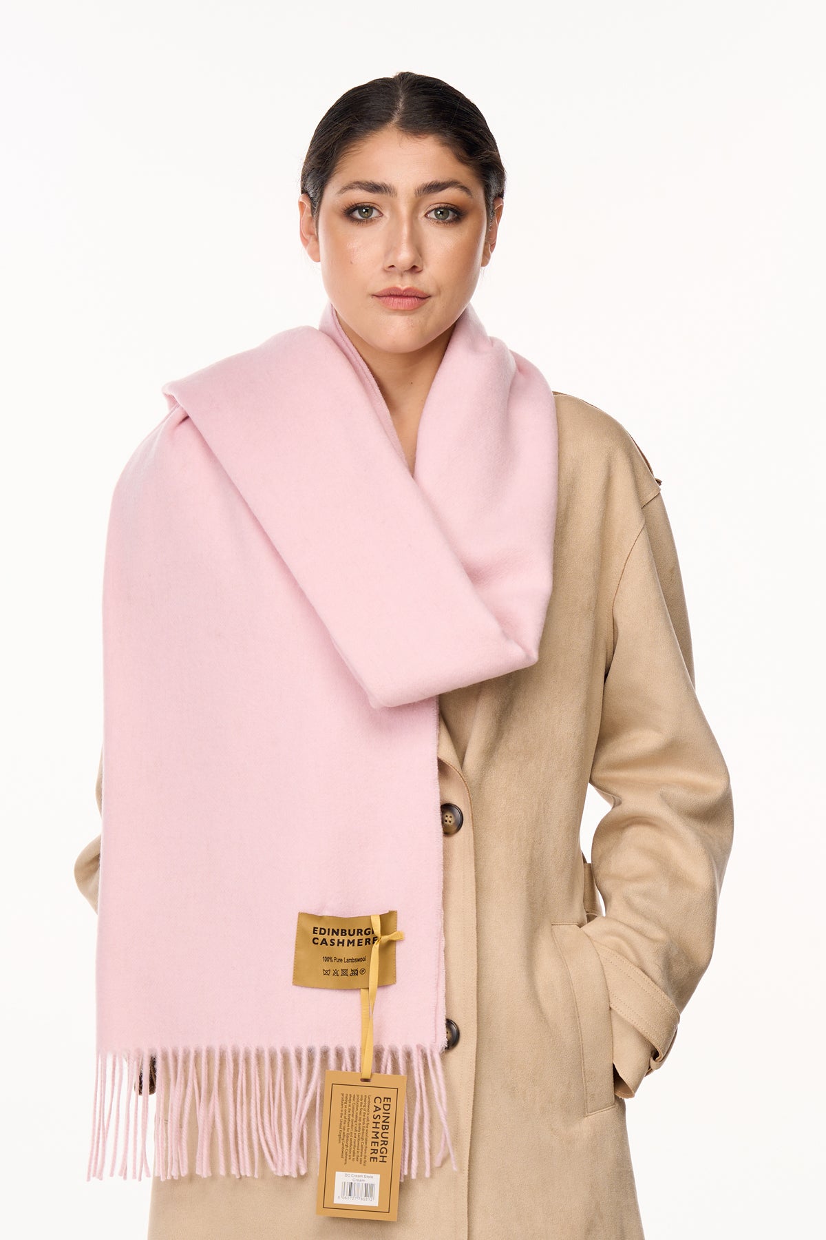 Lucchi Italy Plain Scarf Light Pink Oversized Wrap 100% Pure Lambswool