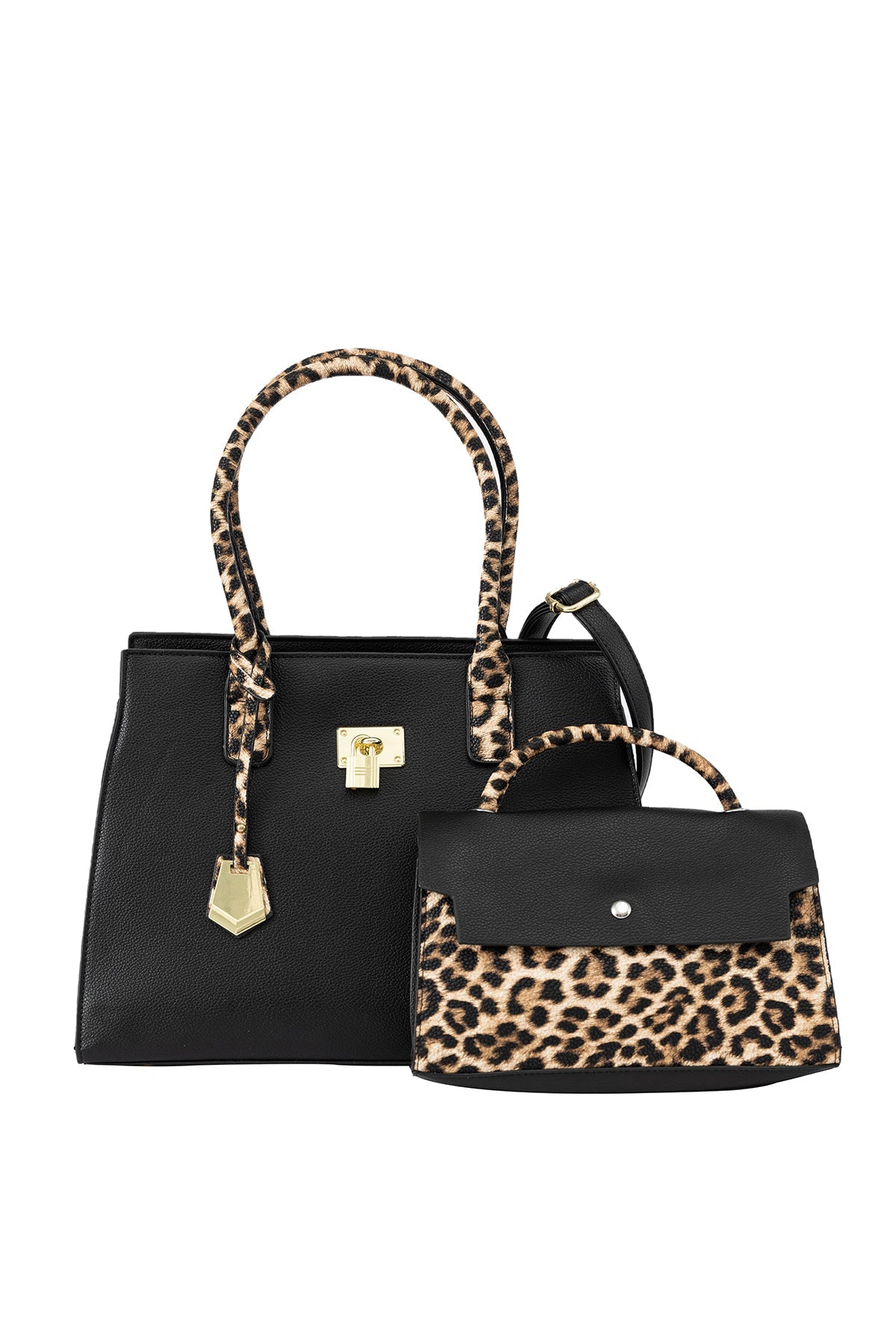 Lucchi Italy Women's Handbag Design - Black/Leopard Print