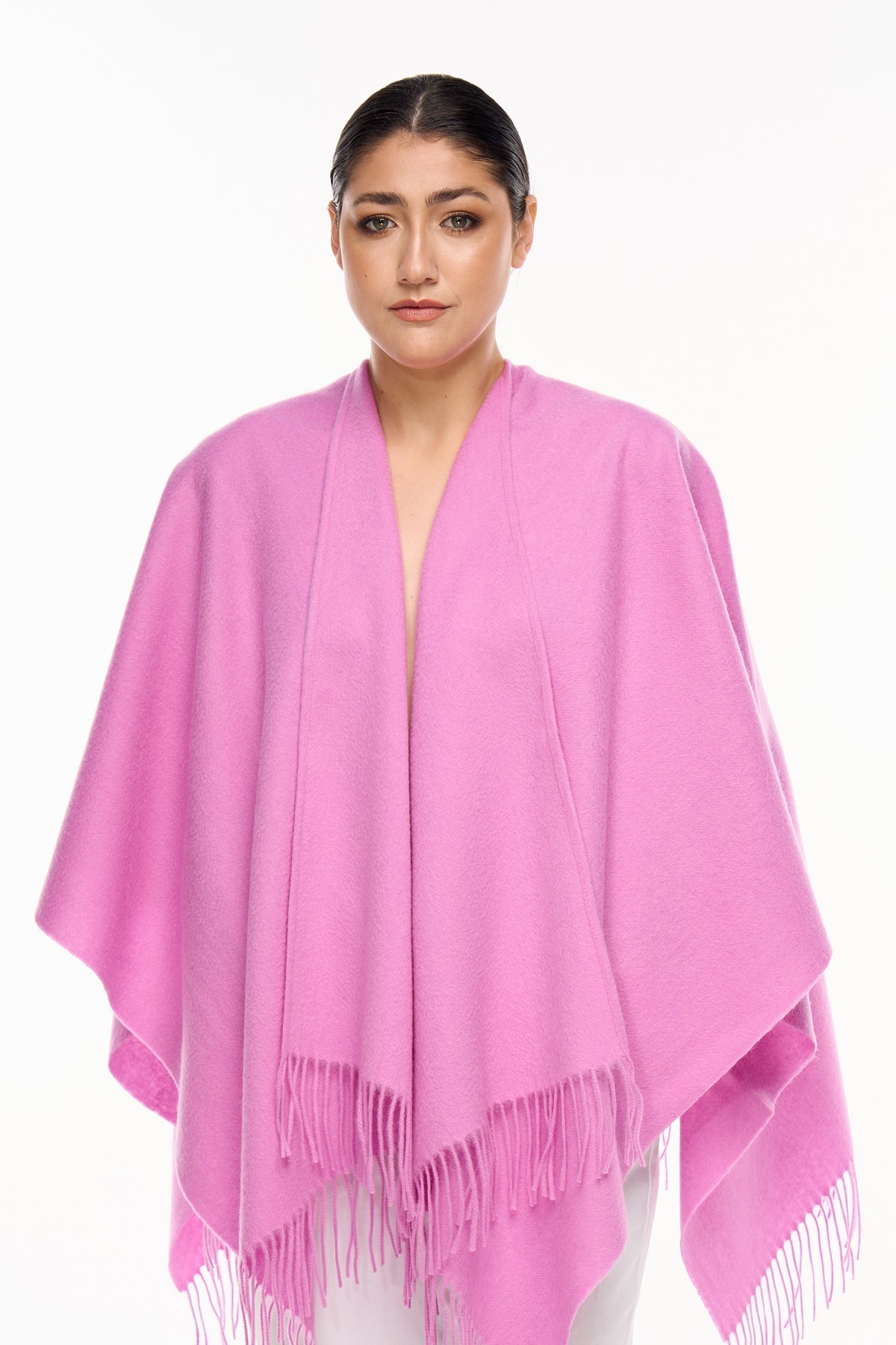 Lucchi Italy Plain Cape Dark Pink Poncho 100% Pure Lambswool