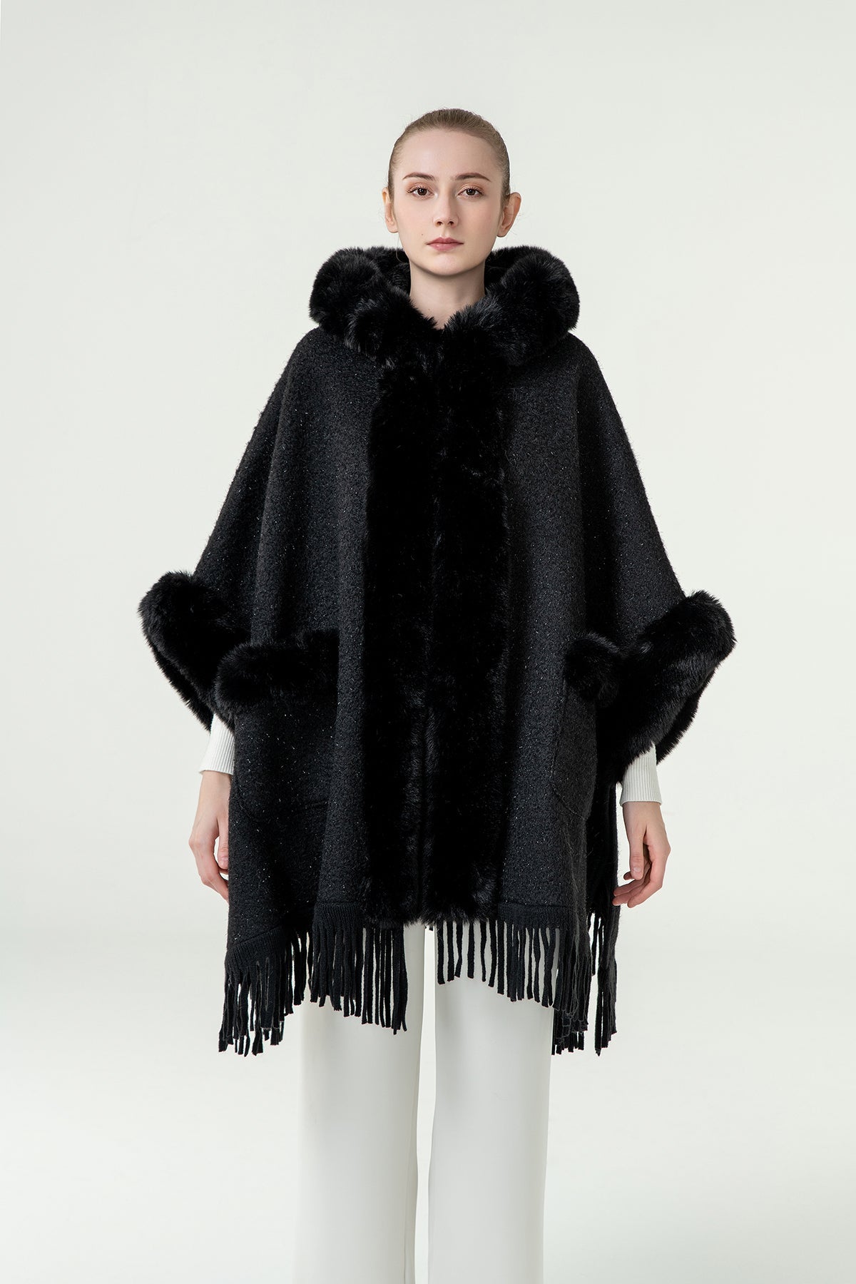 Lucchi Italy Women's Hooded Cape - Black