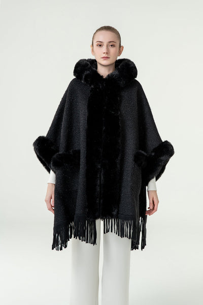 Lucchi Italy Women's Hooded Cape - Black