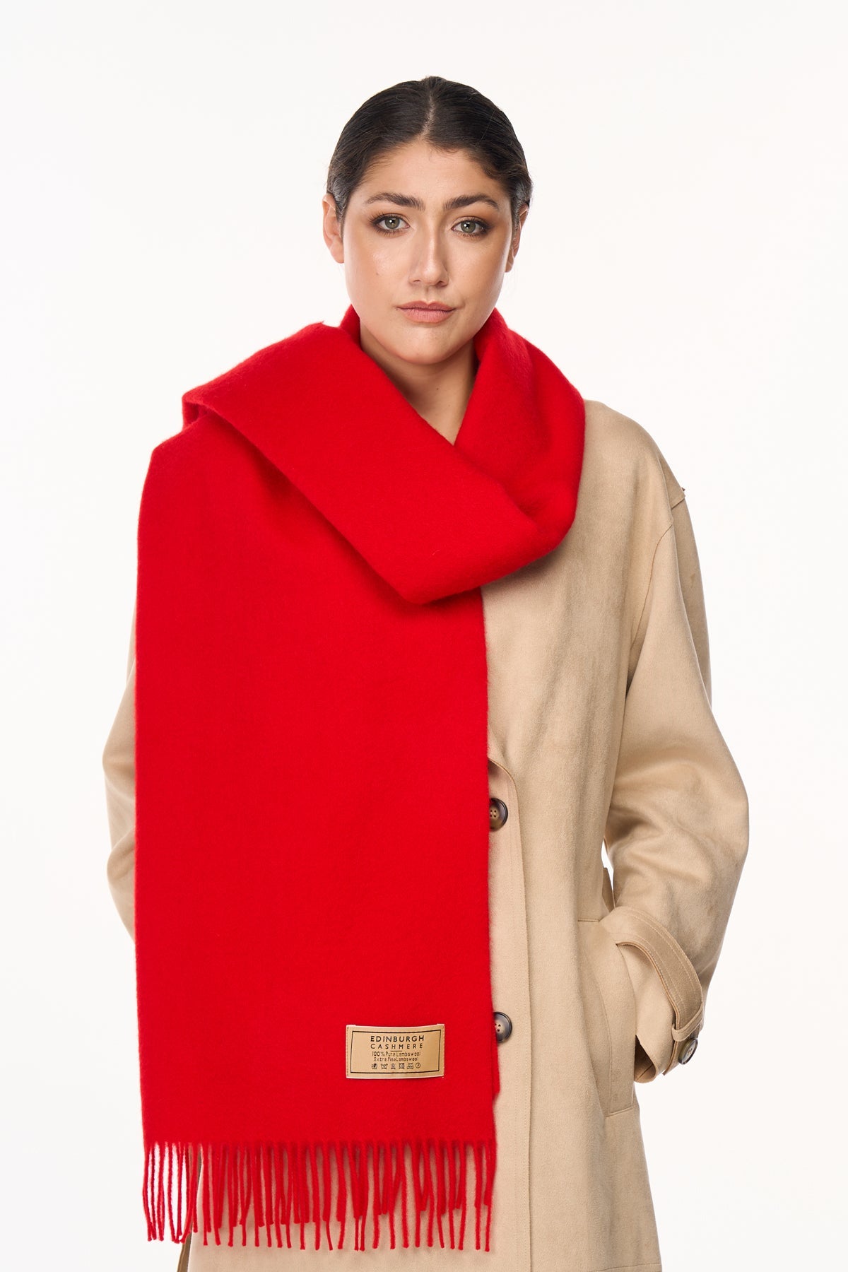 Lucchi Italy Plain Scarf Red Oversized Wrap 100% Pure Lambswool