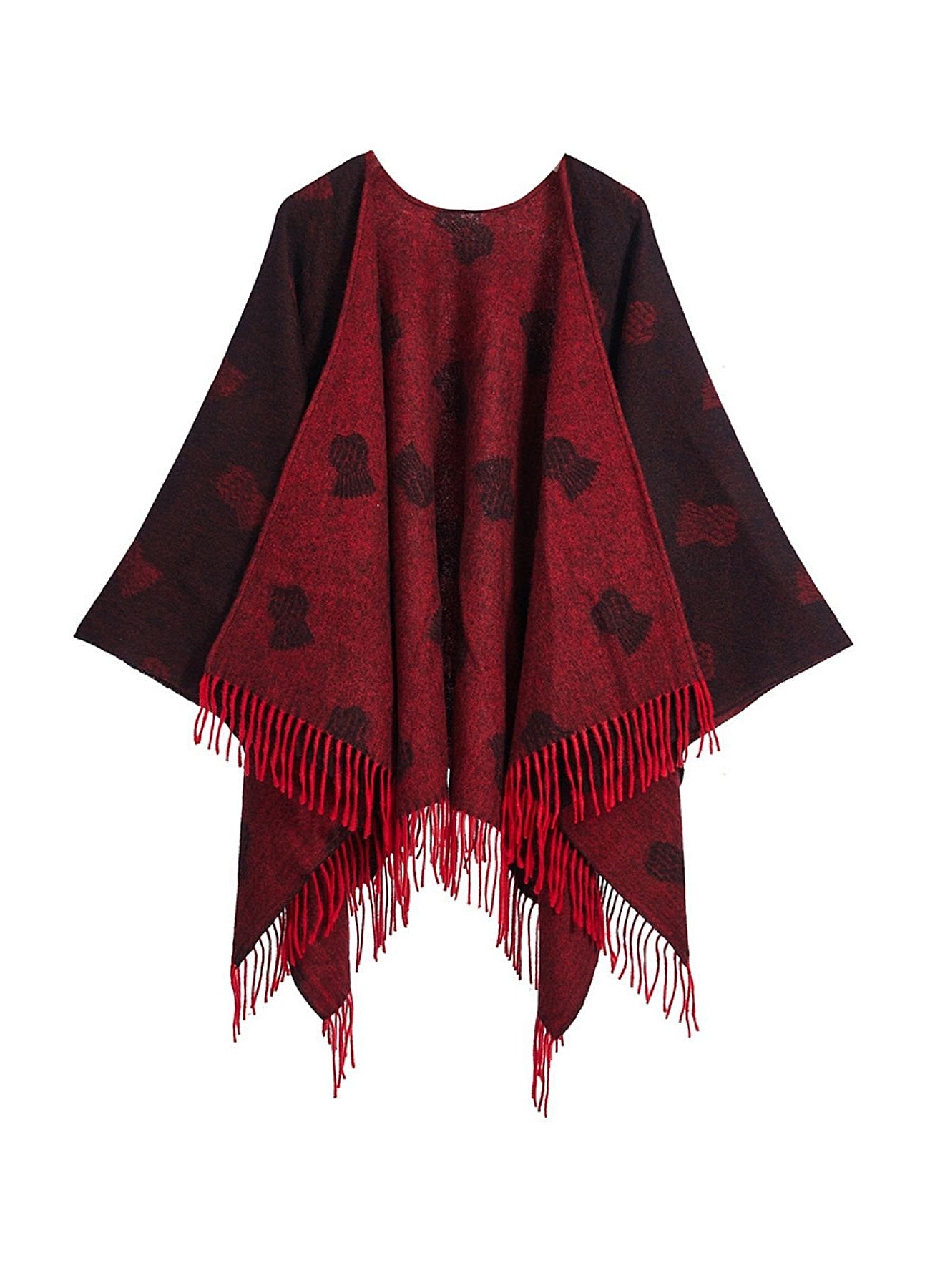 Lucchi Italy Cape Small Thistle Red Poncho 100% Pure Lambswool