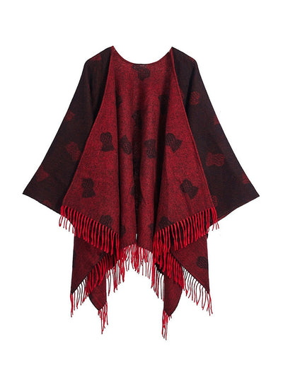 Lucchi Italy Cape Small Thistle Red Poncho 100% Pure Lambswool