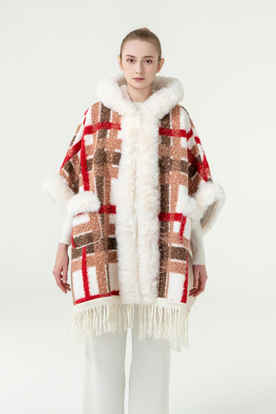 Lucchi Italy Women's Hooded Cape - Red/Brown