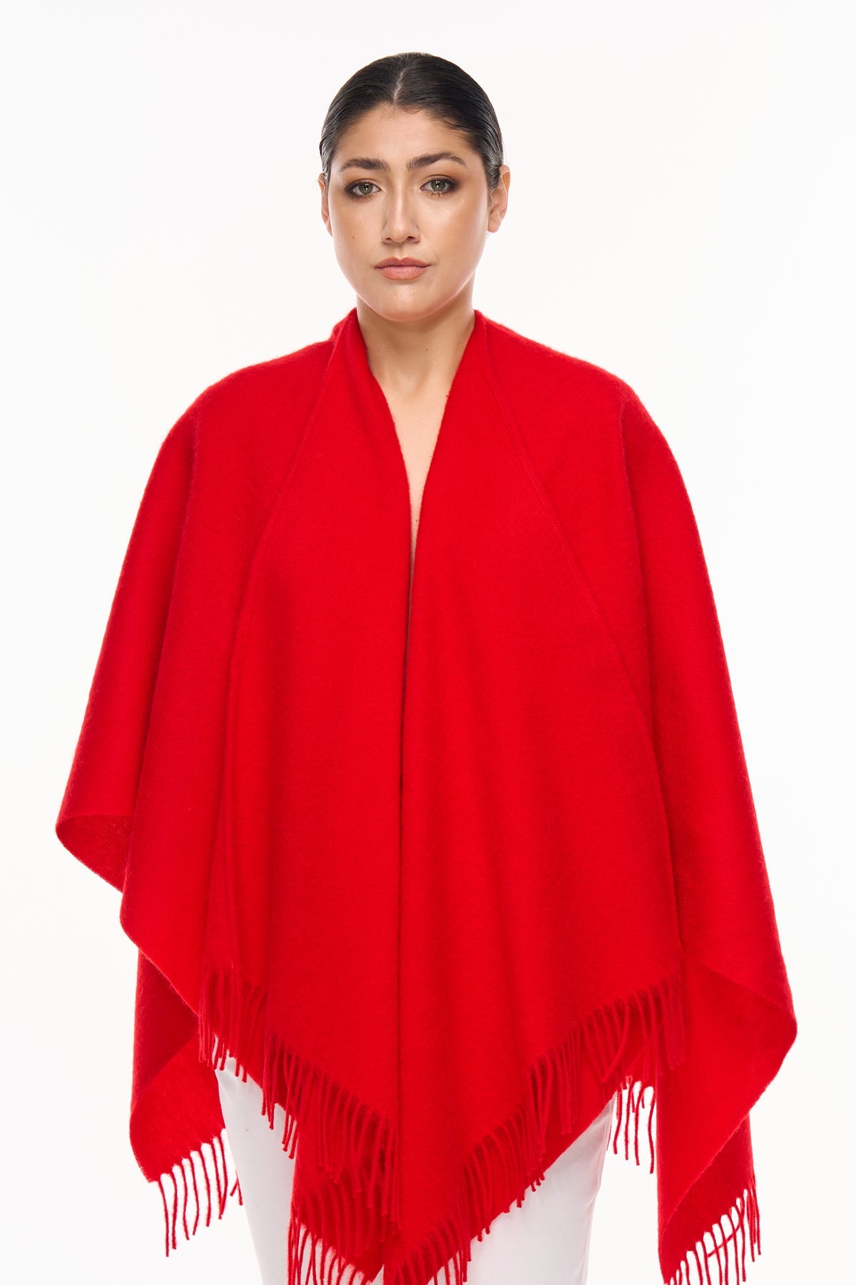 Lucchi Italy Plain Cape Red Poncho 100% Pure Lambswool