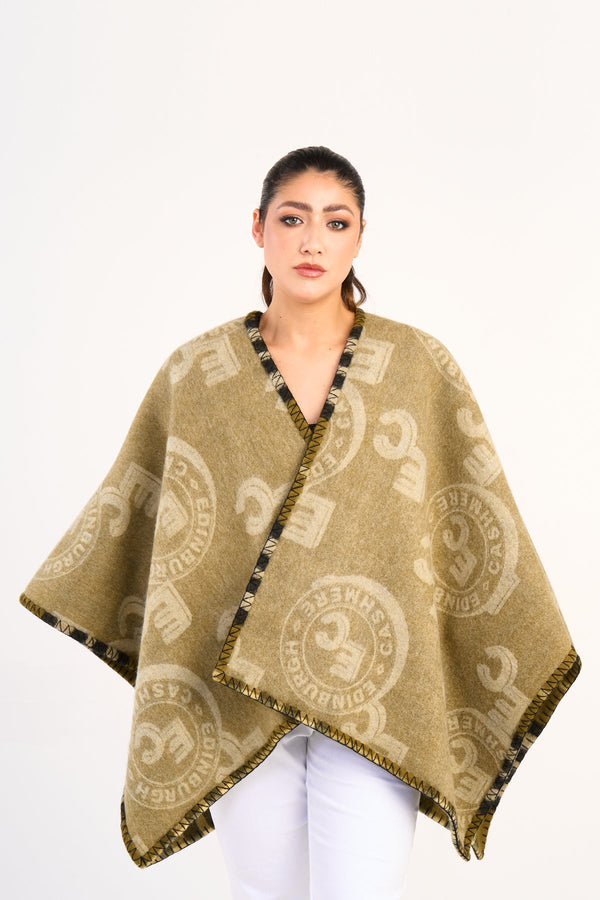 Lucchi Italy Cape EC Reversible Green Poncho 100% Pure Lambswool