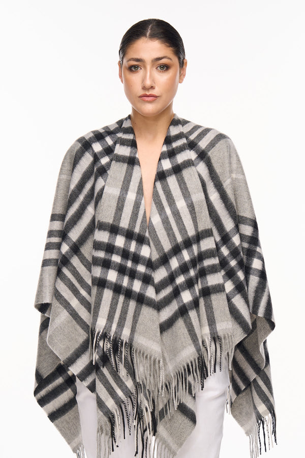 Lucchi Italy Cashmere Cape DC Classic Grey Poncho 100% Pure Cashmere