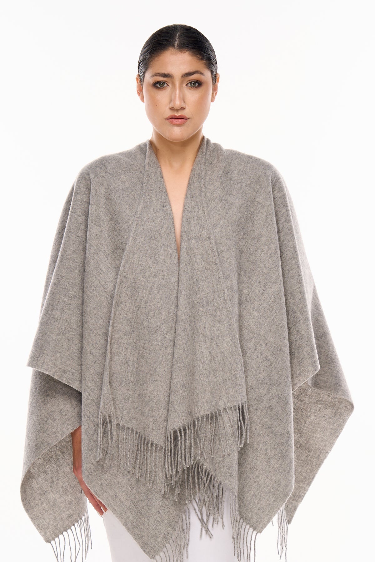 Lucchi Italy Plain Cape Grey Poncho 100% Pure Lambswool