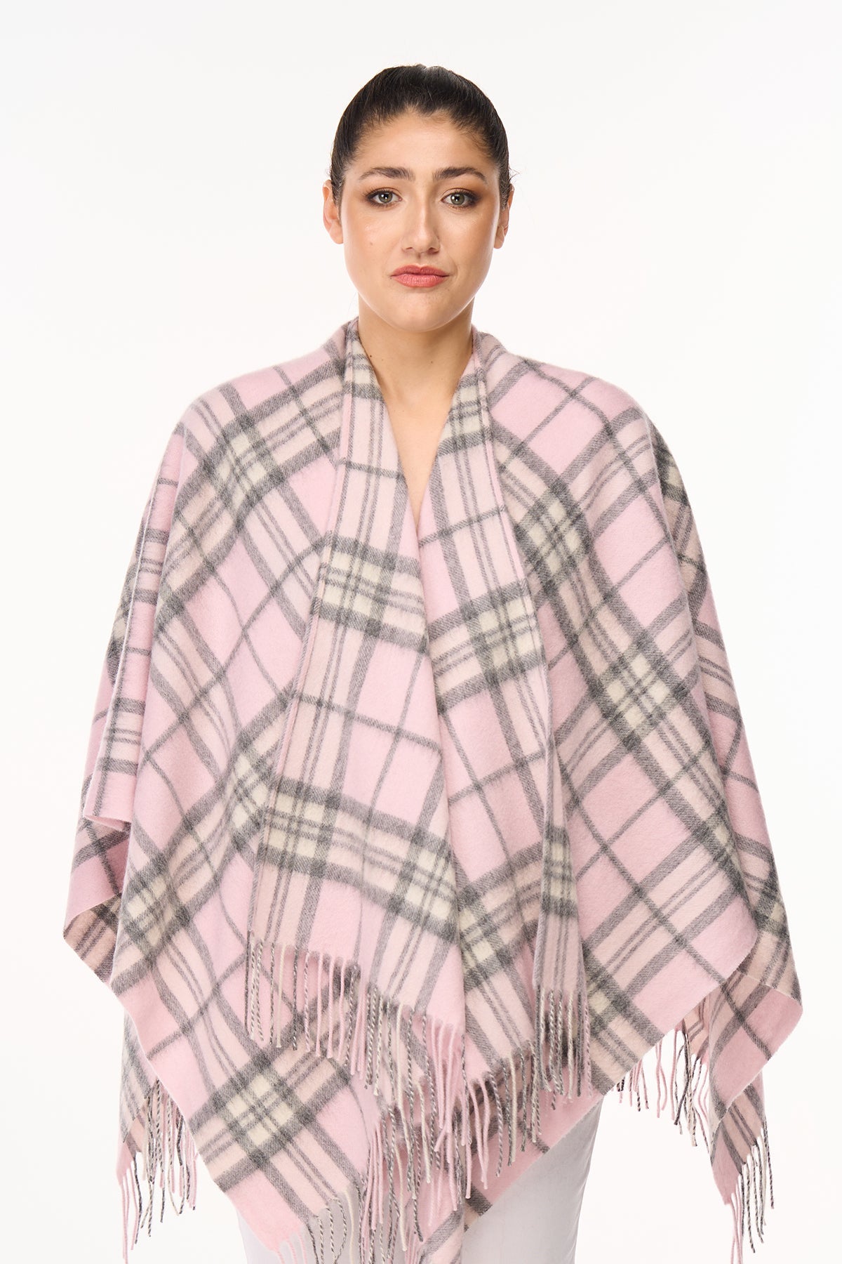 Lucchi Italy Cape Scottish Design Pink Tartan Poncho 100% Pure Lambs wool