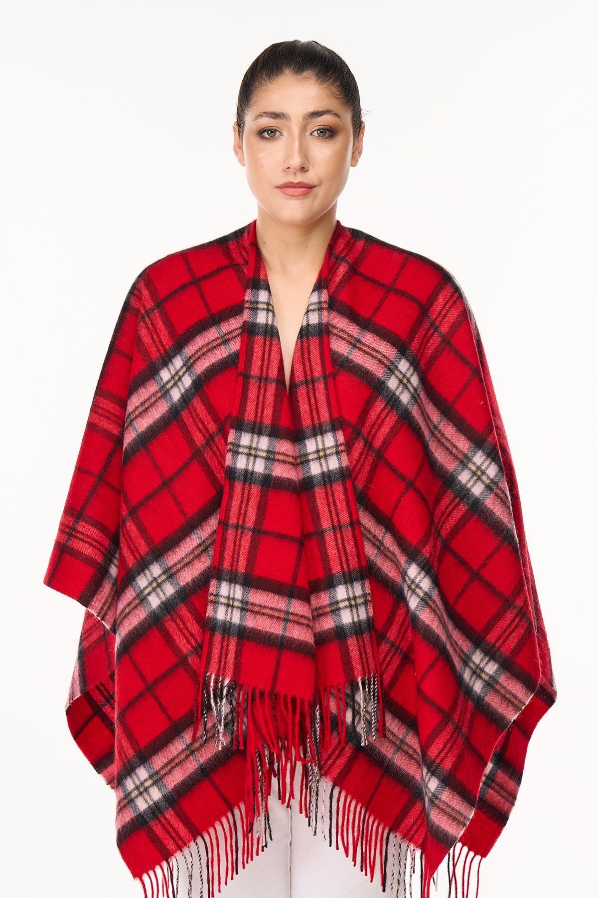 Lucchi Italy Cape Scottish Thomson Red Tartan Poncho 100% Pure Lambs wool