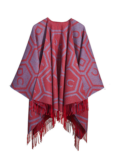 Lucchi Italy Cape Poncho Exclusive Iconic Reversible Design Red