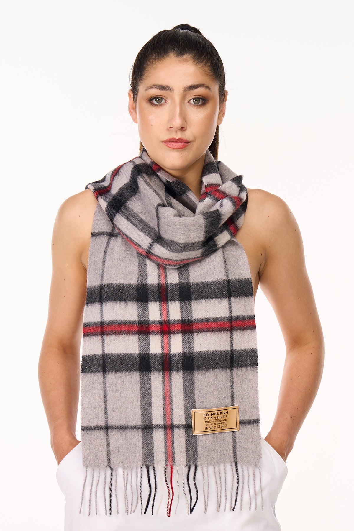 Lucchi Italy Scarf Tartan 100% Pure Lambswool Scottish Design Thomson Grey