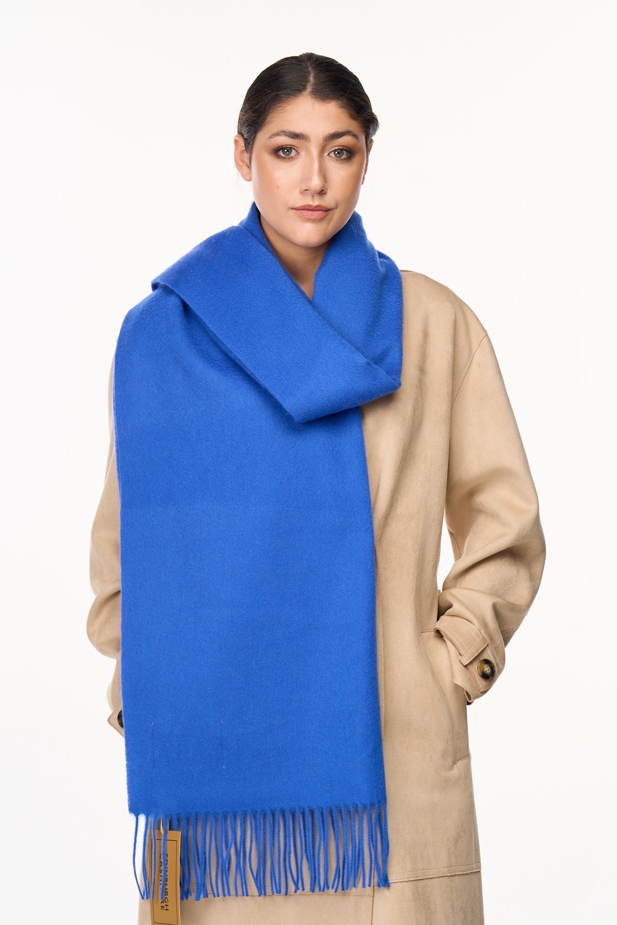 Lucchi Italy Plain Scarf Dark Blue Oversized Wrap 100% Pure Lambswool