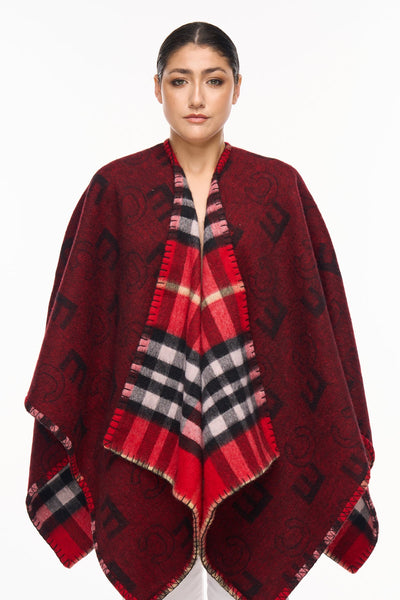 Lucchi Italy Cape EC Reversible Red Poncho 100% Pure Lambswool